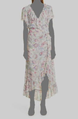 $465 Cinq à Sept Women's Ivory Floral Sheilla Midi A-Line Dress Size 4