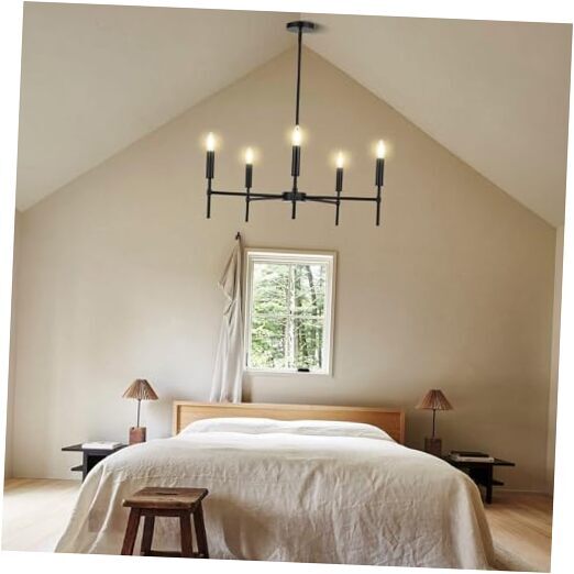 5-Light Black Chandelier Light, 28 Inch Height Adjustable Pendant Lamp,