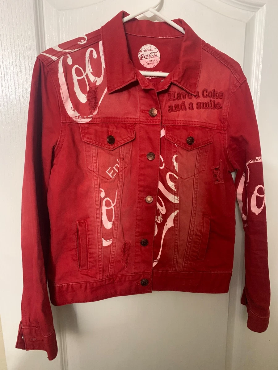 Coca Cola Desigual Red Denim Button Jean Jacket Womens Size Small