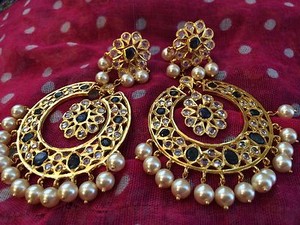 18k On4k Gold Pearl Shire Chand Bali Baali Nizam Mughal Earrings Image Is Loading 18k On4k Gold Pearl Shire Chand Bali Baali