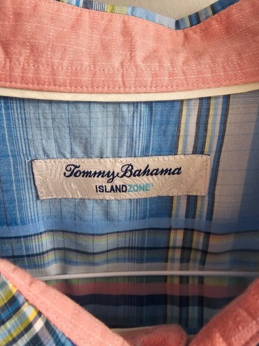 Tommy Bahama Herren Large L Island Zone Hemd kariert blau pink gelb Knopfleiste - Bild 3 von 6