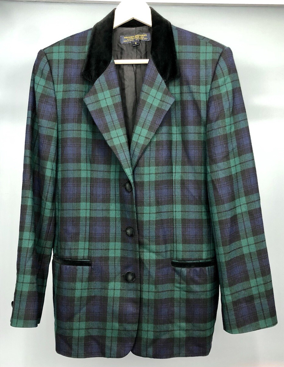 Brooks Brothers Plaid Button Blazer Suit Coat Jacket Women's Made USA