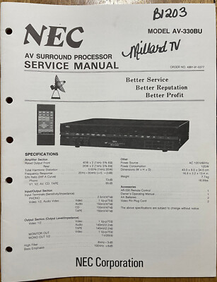 NEC AV-330 BU AV Surround Processor Original Service Repair Manual