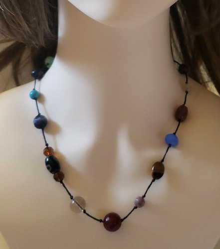 Colorful Gemstone and Bead Necklace 22.5"