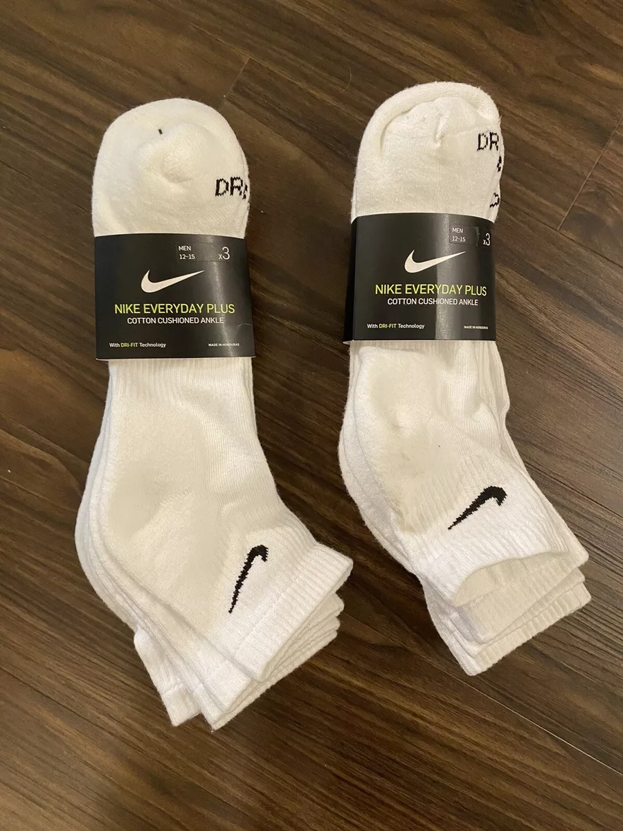 6 PAIRS Size 12-15 XL Nike Everyday Plus Cotton Dri Fit Cushioned Ankle  Socks