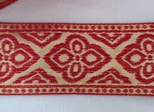 Vintage Red Gold Satin Ribbon Trim Gold Metallic 1.75" Wide Lace 3 Yards