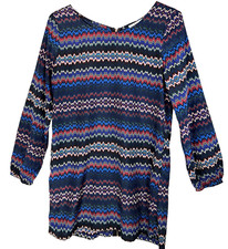 Sans Souci Women's Size S Boho Style Short Dress Top Long Sleeve Back Zip