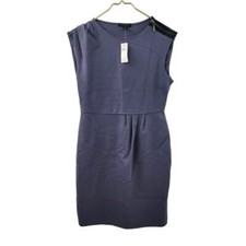 New NWT Banana Republic Sleeveless Blue Grey Side Rouche Dress Midi Size 8