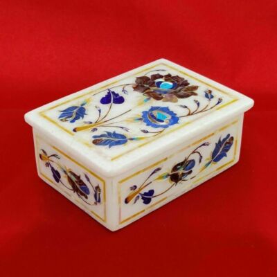 4''x 3''x 2'' Marble Jewelry Box Multi Color Semi Precious Stone Handmade Gift