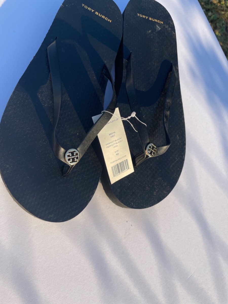 Tory Burch Perfectly Black Platform Flip Flops, New, Size 10