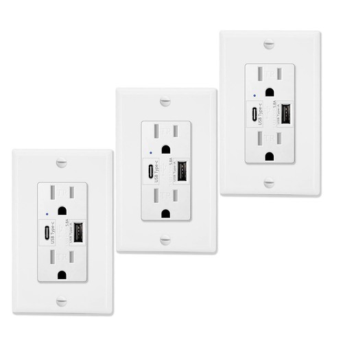 USB Wall Outlet Receptacle 5.8A TypeC/A TR UL w/Wall Plate for iPhone Samsung ×3 - Picture 1 of 12