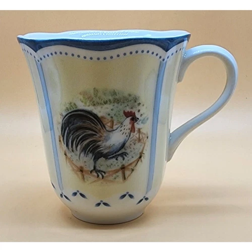 Vintage Lenox Provencal Garden Blue & Yellow Rooster Farmhouse Ceramic Mug NWOT