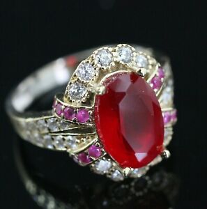 925 Sterling Silver Handmade Antique Turkish Ruby Ladies Ring Size 7-9