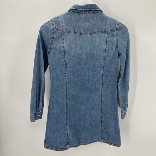 Gap Denim Shirt Dress Girls Kids Sz L (10) Pearl Snap Front Jean Long Sleeves - Picture 3 of 12