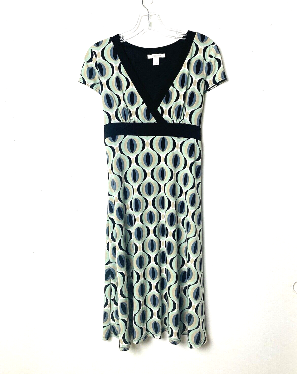 dressbarn a line dresses A-Line Dress Women's Size 4 Multicolor Geometric Tie Waist V Neck military inspired