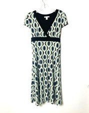 Dressbarn A-Line Dress Women's Size 4 Multicolor Geometric Tie Waist V Neck