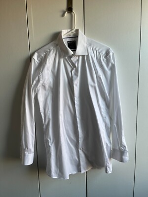 PROPER Mens 16 32/33 Solid White Dress Shirt 2 Ply Cotton Wrinkle Free SLIM FIT