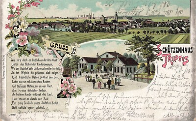 Greetings from the shooting range Triptis Thuringia litho postcard postcard 1900