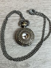 Bronze Colored Constellation Quartz Analog Dial Pocket Watch Necklace New Batt