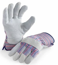 Leather Denim Work Glove Firm Grip Grey Suede Palm Cloth Wrist Garden Work Home