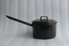 Black Vintage Iron Enamel Saucepan Pot "Judgeware" Home Decor Collectible