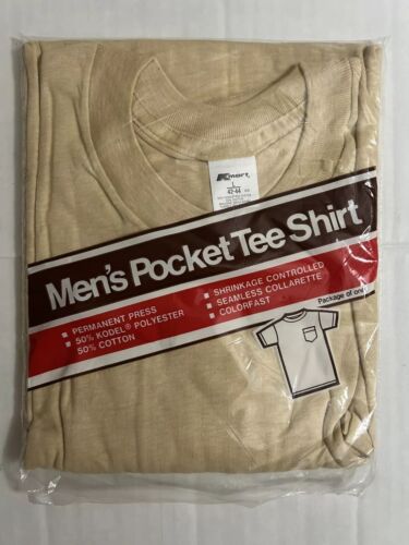 Vintage 80s Men’s Kmart Pocket Tee Shirt T Shirt Size L Cream/Light Brown NEW