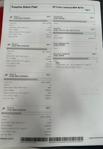 Impresora multifunción de red HP Color LaserJet M776DN MFP M776 A3 A4 garantía - Imagen 5 de 6