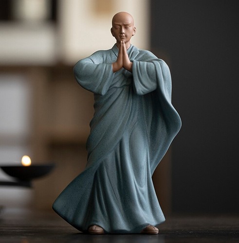 New Chinese Zi Sha Porcelain Monk Statue Buddha Buddhism Zen Figure Decor - Picture 1 of 3