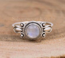 925 Sterling Silver Ring Natural Rainbow Moonstone Ring, Lite Weight Ring