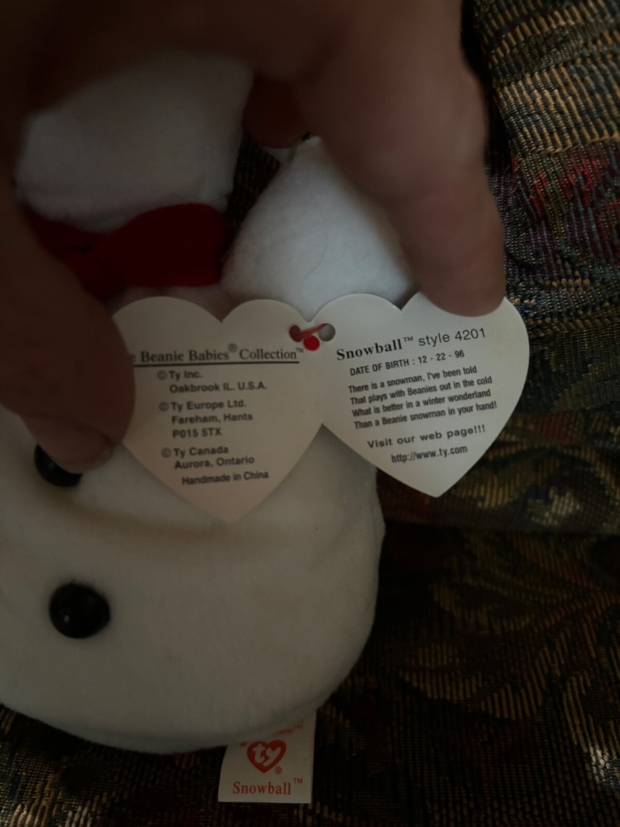 ULTRA RARE TY Beanie Baby Snowball Snowman style 4201 many Errors