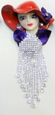 Lady Face Porcelain-Look pin Brooch handmade Red Hat Society