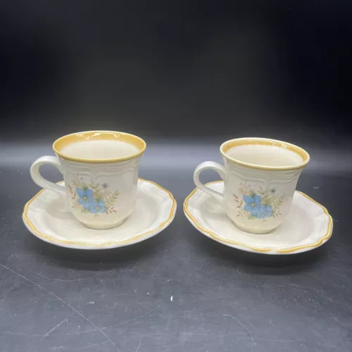 2 Mikasa Garden Club Day Dreams EC461 Teacup & Saucers Blue Floral MC