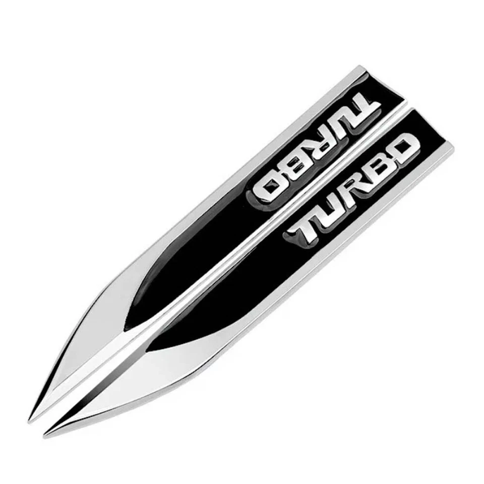Pair Black 3D TURBO Logo Emblem Car Side Fender Badge Metal Sticker Accessories - Image 2 of 4