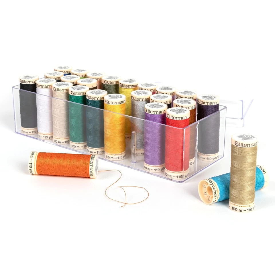 Juego de 26 hilos para coser carrete Gutermann 100 m poliéster colores surtidos caja de almacenamiento Foto 3 de 3