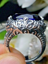 Sapphire Ring, 10ct Gem, Scroll Sterling Silver Filigree Custom-Made D90