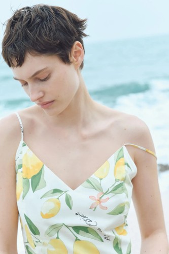 H&M STRAPPY DRESS MIDI FLORAL SUMMER LEMON YELLOW WHITE GREEN M MEDIUM 10 6 38 - Picture 4 of 6