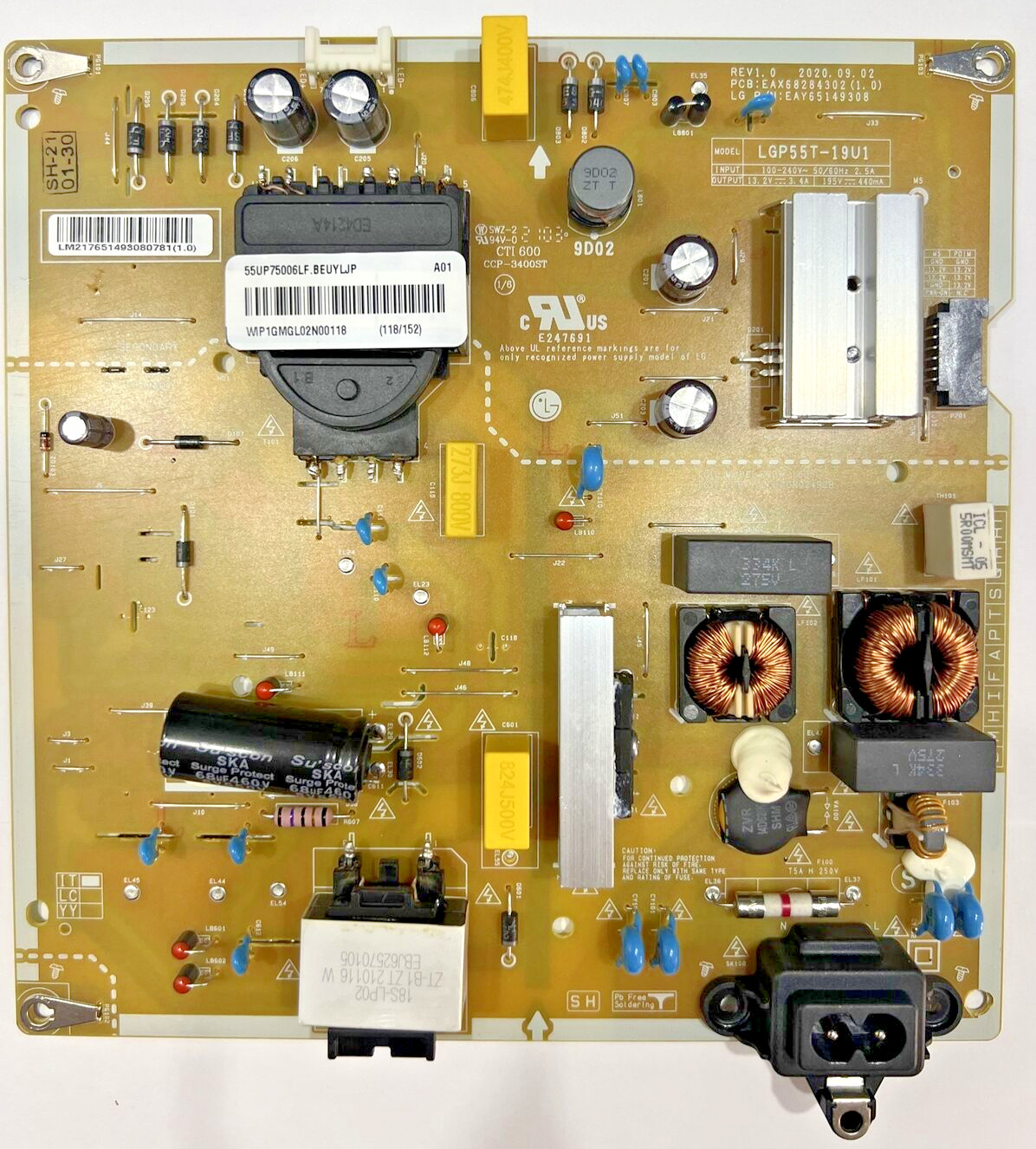 Réparer écran noir TV LG : Carte alimentation EAX68284302 pour 55UP75006