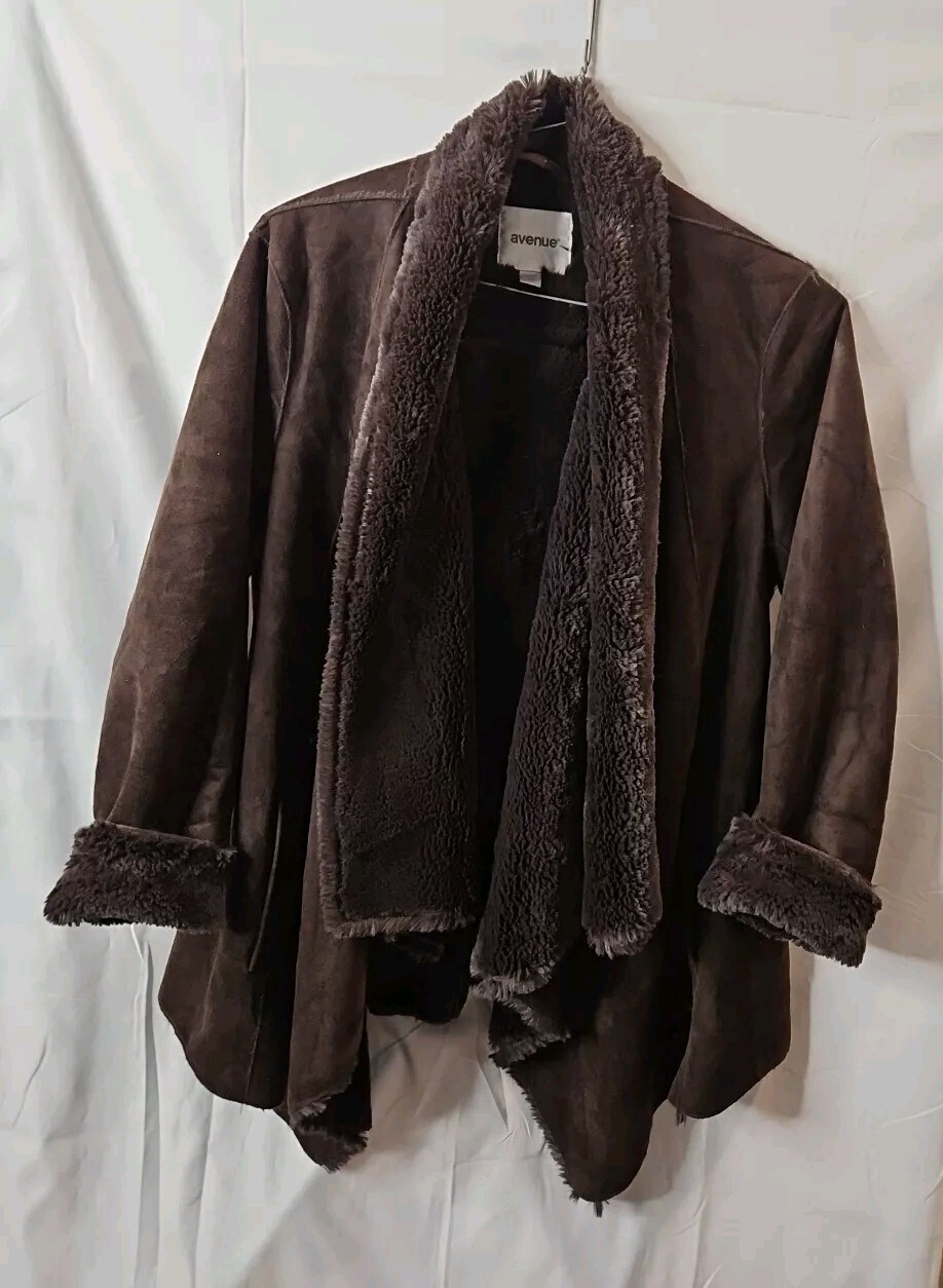 Avenue Women's Pre-owned Plus-size 18/20 Brown Faux Suede Swing Jacket Coat
