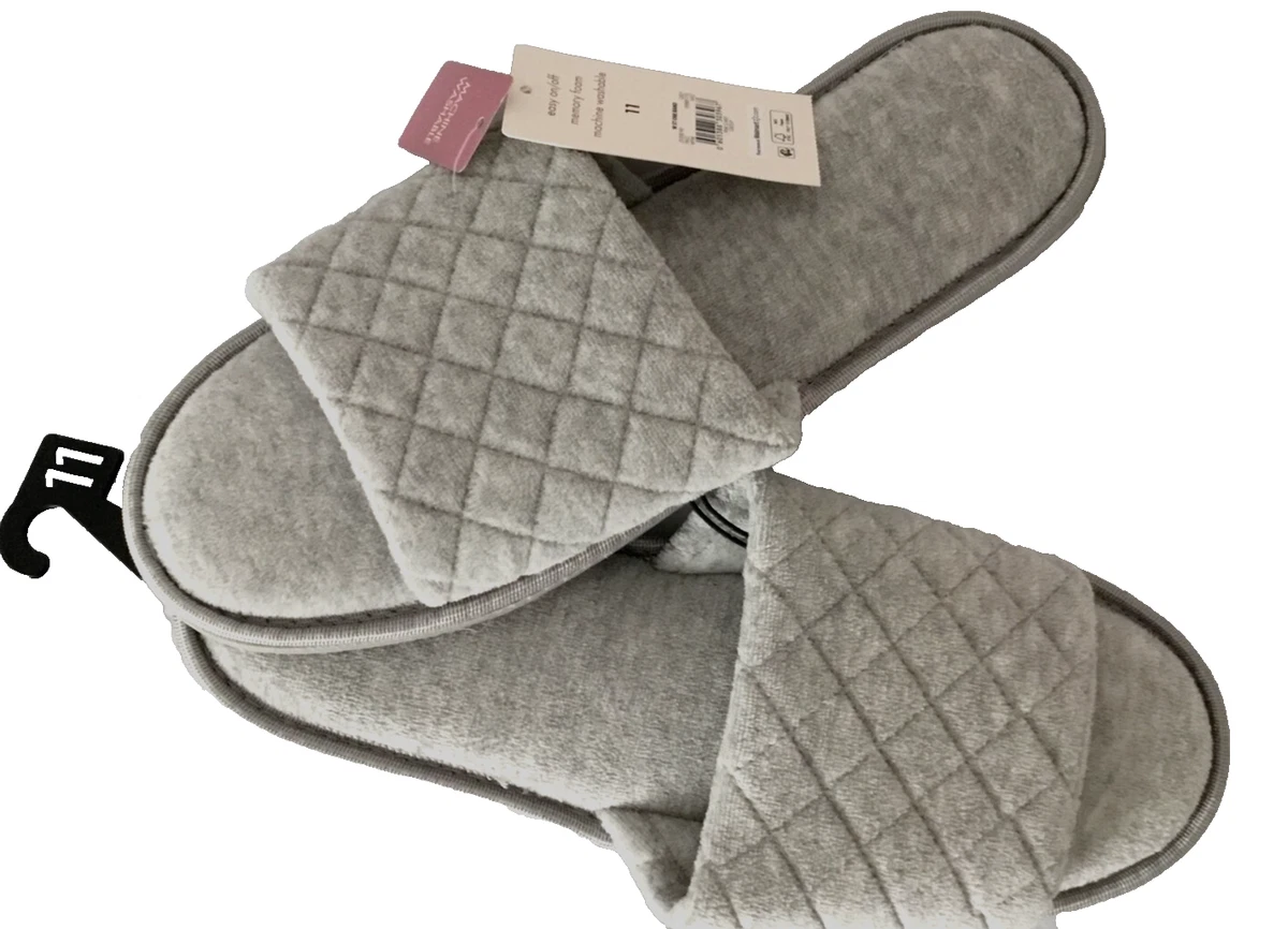 SECRET TREASURES Gray One Band Lined Memory Foam Slides Slippers