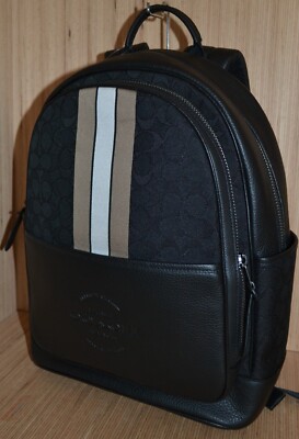 COACH C5389 THOMPSON SIGNATURE JACQUARD & LEATHER  BACKPACK BLACK