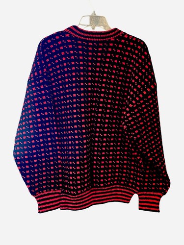 DEVOLD Sz 50/2XL Red Abstract Printed Crew Neck Wool Knit Norway Ski Sweater - Picture 2 of 8