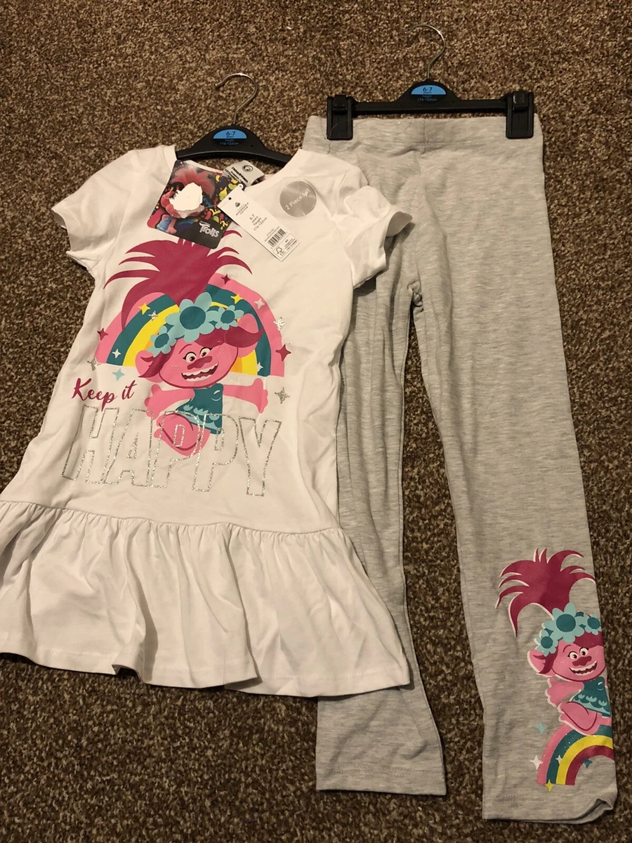 Designer Dream Works Trolls George Asda Girls Top Leggings Set Outfit 6-7  Yrs