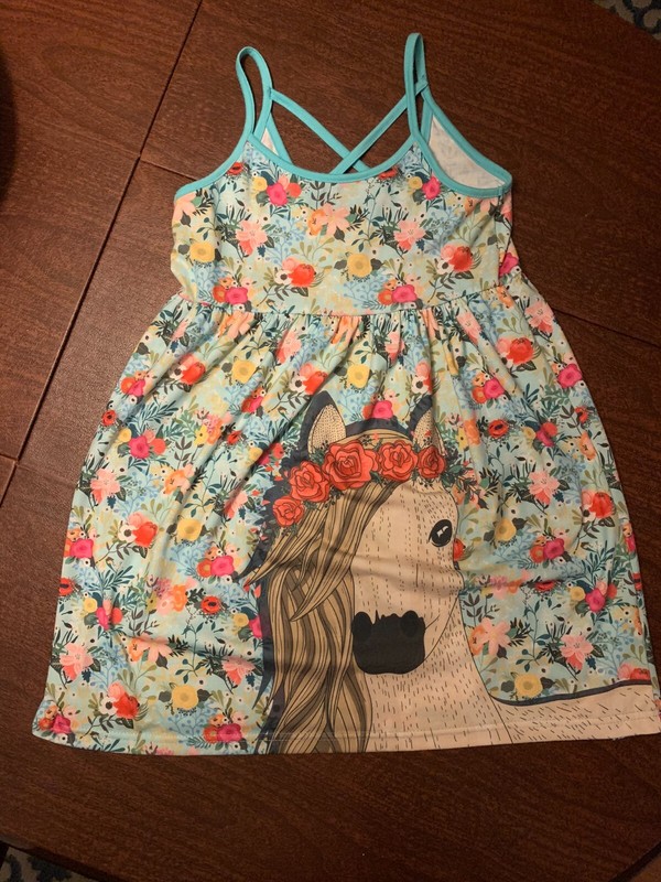 Girls Sunshine Swing Poly/Spandex Tank/Racerback Dress w/Horses &Flowers Size 10