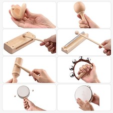 13pcs Kids Wooden Percussion Instrument Toy Hand Drum Maracas Tambourine A5 LLTP