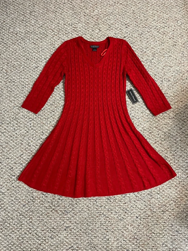NWT Jessica Howard Sweater Dress L Red Cable Knit Fit Flare Holiday Christmas - Image 4 of 4