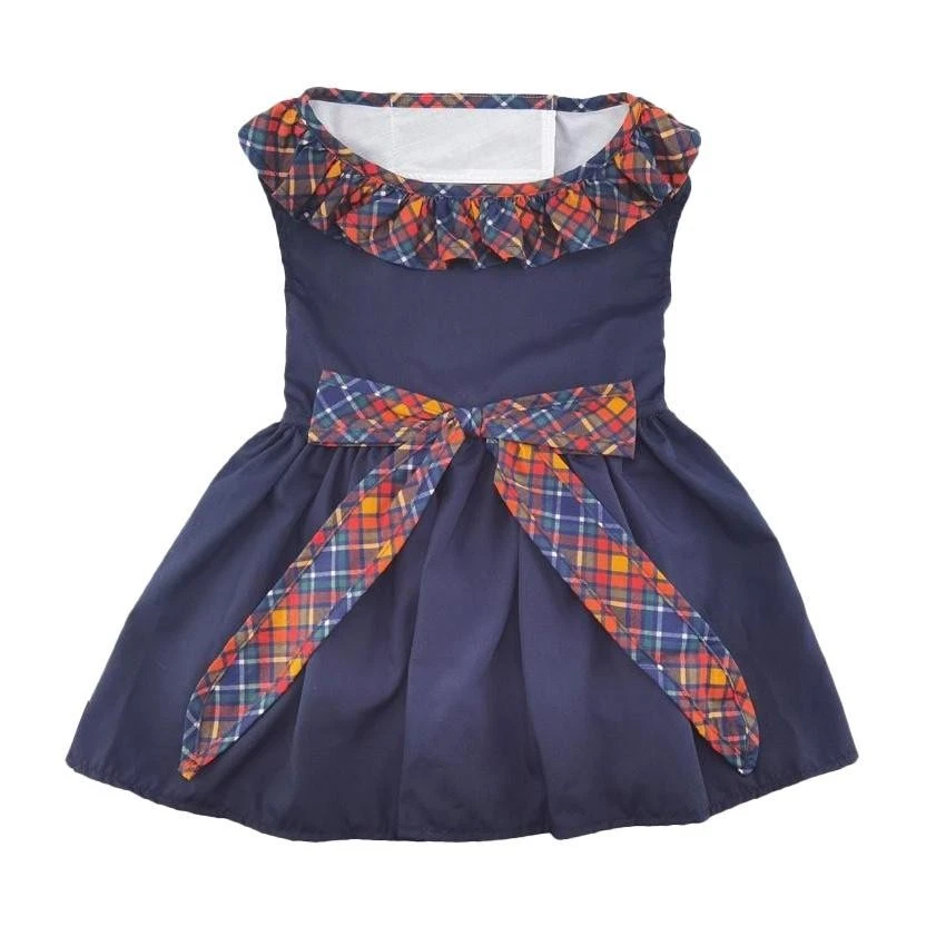 NEW 🍂 Fall Chic: Navy Dog Dress with Plaid Ruffles & Matching Leash - Image 3 of 3