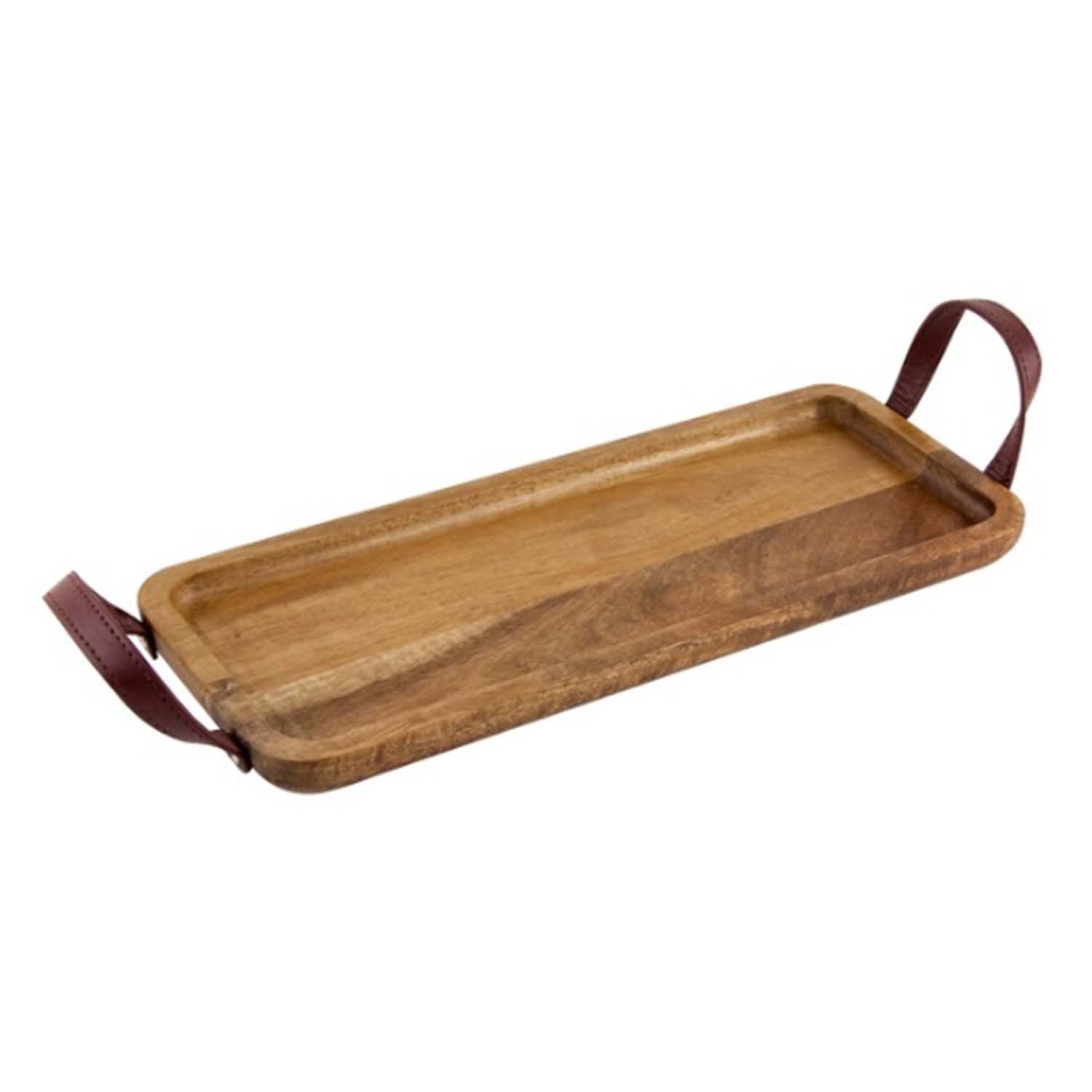 Serving Tray Wood with Faux Leather Handle Rectangle Board Display Food Platter