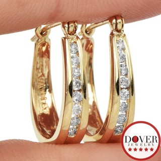 Estate Diamond 14K Yellow Gold Hoop Earrings 3.3 Grams NR
