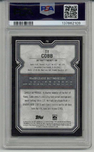 2017 TOPPS MUSEUM COLLECTION #76 TY COBB CARD DETROIT TIGERS PSA 10 LOW POP RARE view 2