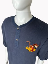 Vintage Disney Store Mens Large Henley Embroidered Tigger Pooh Short Sleeve